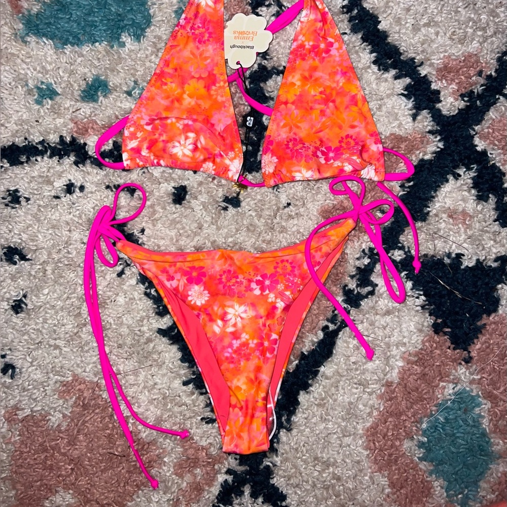Blackbough Pink Orange Floral Tie-Side Bikini - Picture 3 of 5